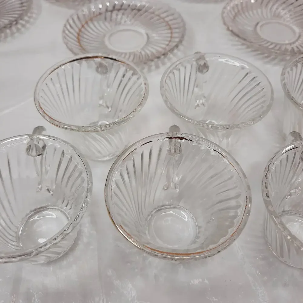 6 FEDERAL GLASS Clear Diana Pattern Swirl Demitasse Cup & Saucer Sets Depression
